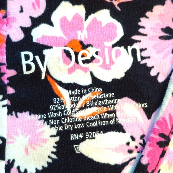 By Design Floral V-Neck Puff Sleeve Bodysuit, Size M, Black/Pink/White - Picture 4 of 5